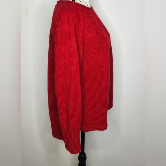 CHAPS Womens Red Cable Knit Sweater Size L Long Sleeve Side Slits Boat Neck - Picture 3 of 9